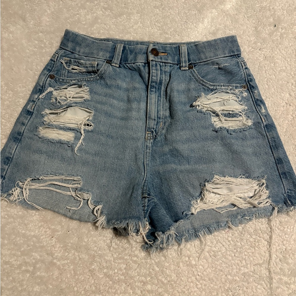 American Eagle Outfitters Light Blue Distressed Jean Shorts